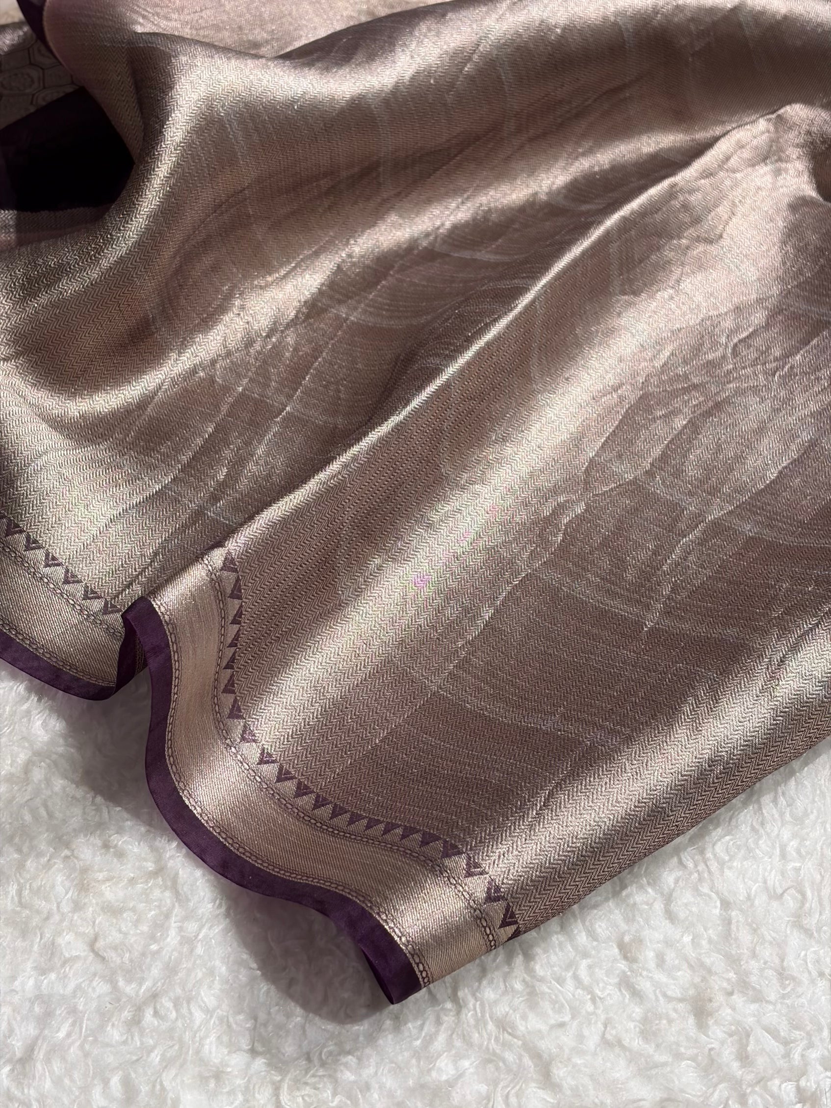 Light Beige & Wine Organza with Pastel Multicolor Florals & Gold Zari Border POP08