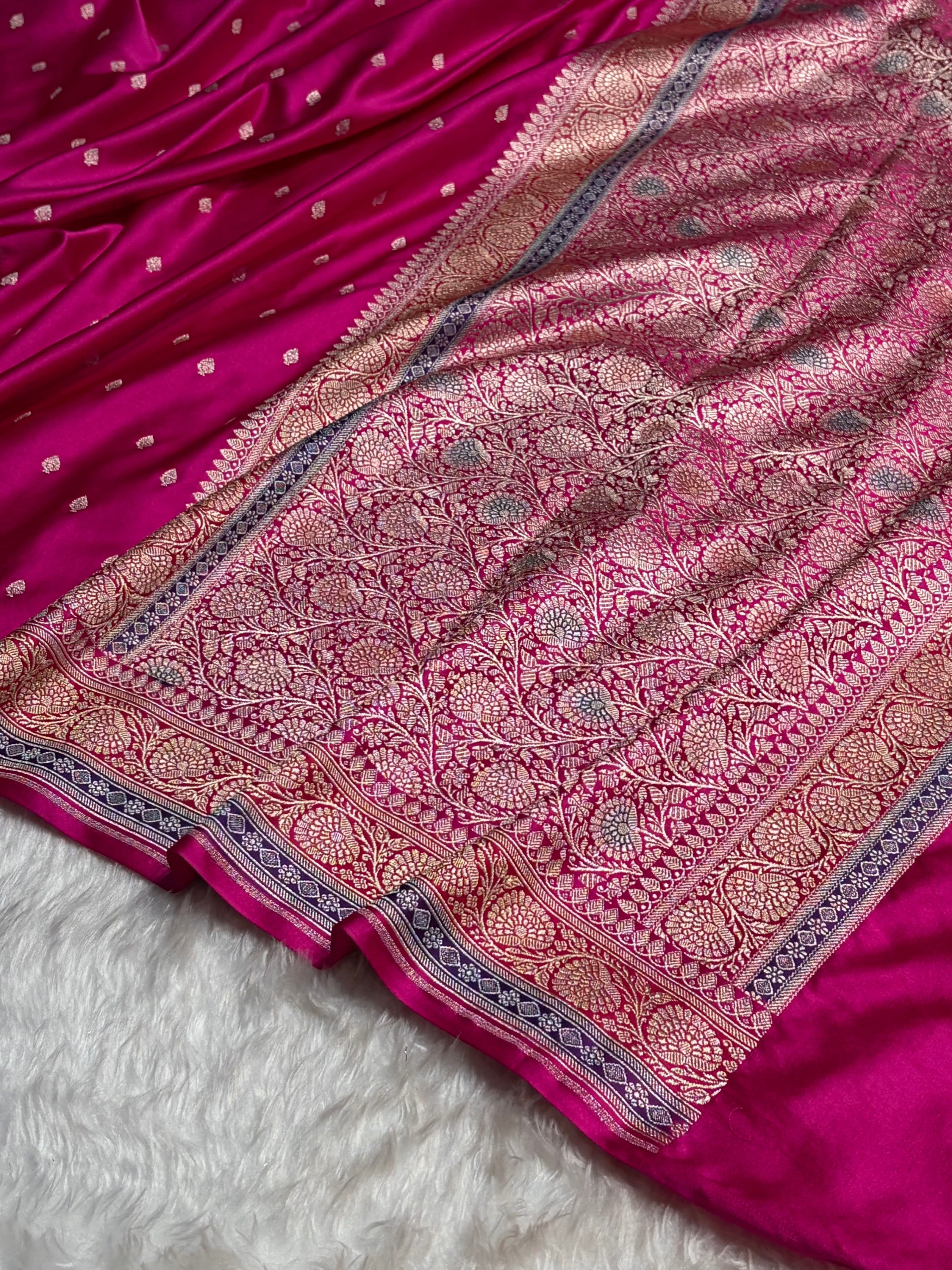 Rani Shades With Contrast Border Booti Mashru Silk Saree MS79