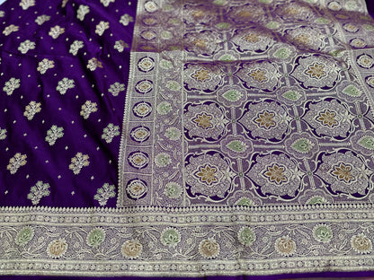 Mashru Katan Meena Silk Saree in Purple Shades.