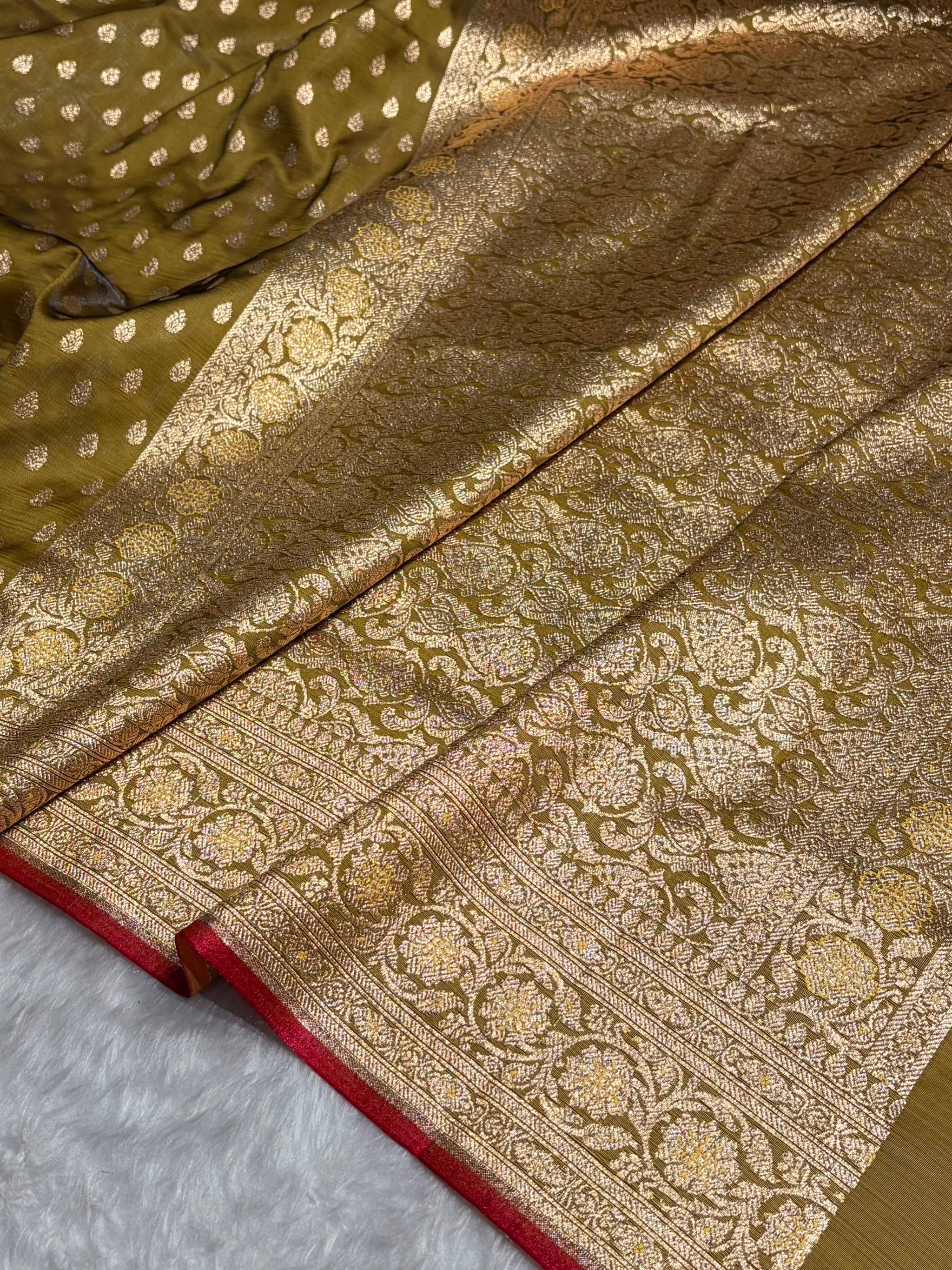 Satin Silk Booti in Mahendi Cross Shades SS01