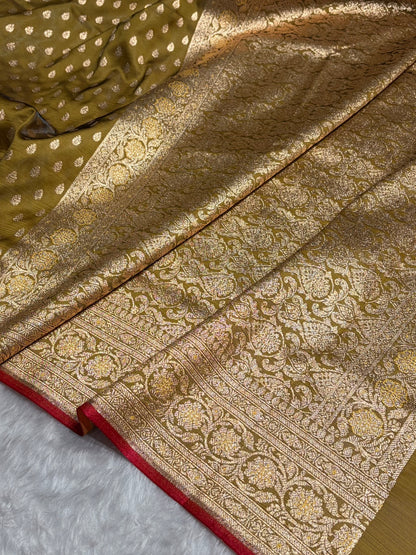 Satin Silk Booti in Mahendi Cross Shades SS01