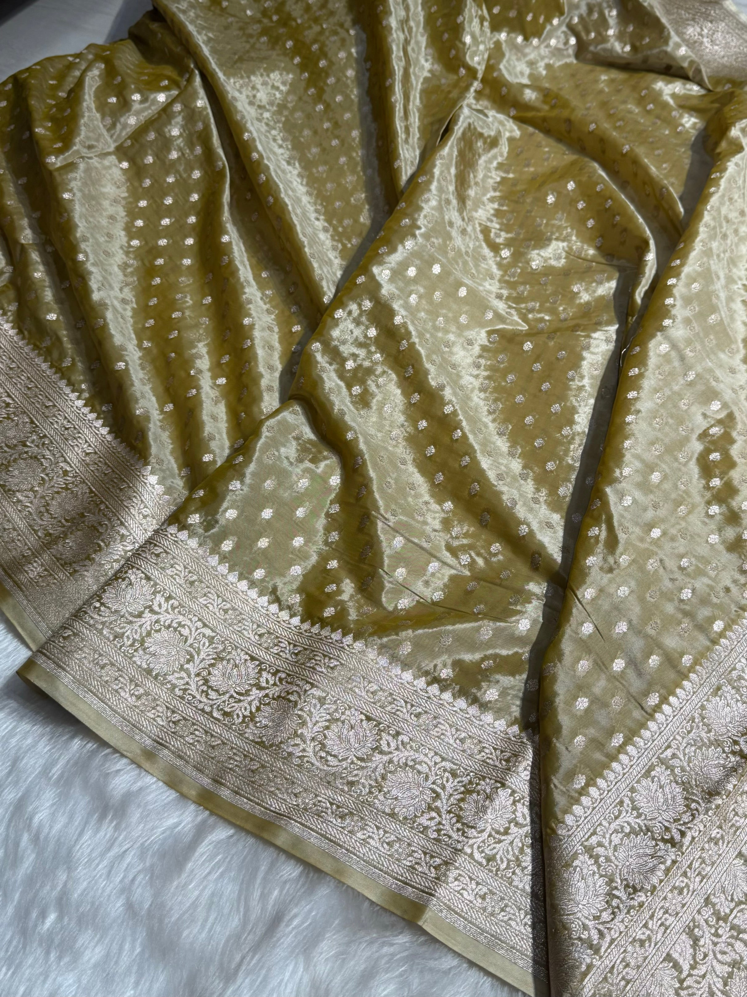 Golden Yellow Crepe Silky Katan Banarasi Saree CSK-02