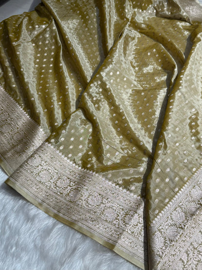 Golden Yellow Crepe Silky Katan Banarasi Saree CSK-02