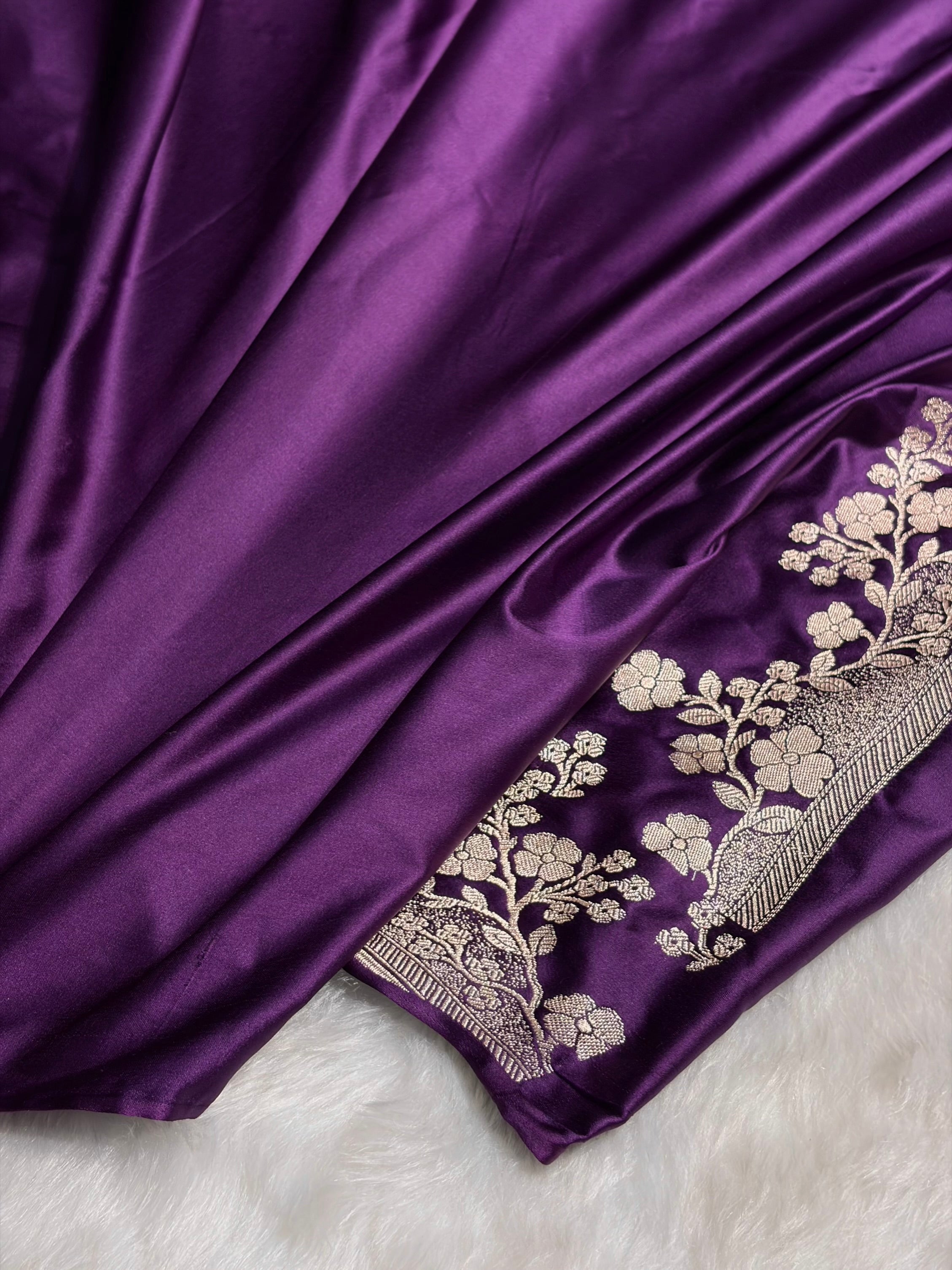 Purple Shades Floral Border Booti Mashru Silk Saree MS75