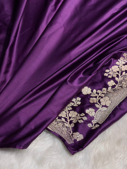 Purple Shades Floral Border Booti Mashru Silk Saree MS75
