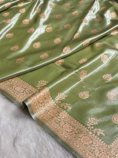 Satin Silk Booti in Pista Green SS20