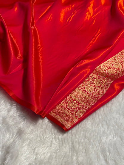 Orange Shades Banarasi Satin Silk Saree SS34