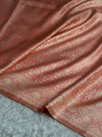 Peach Shades Brocket Satin Silk Saree Banarasi Saree Shades SS30