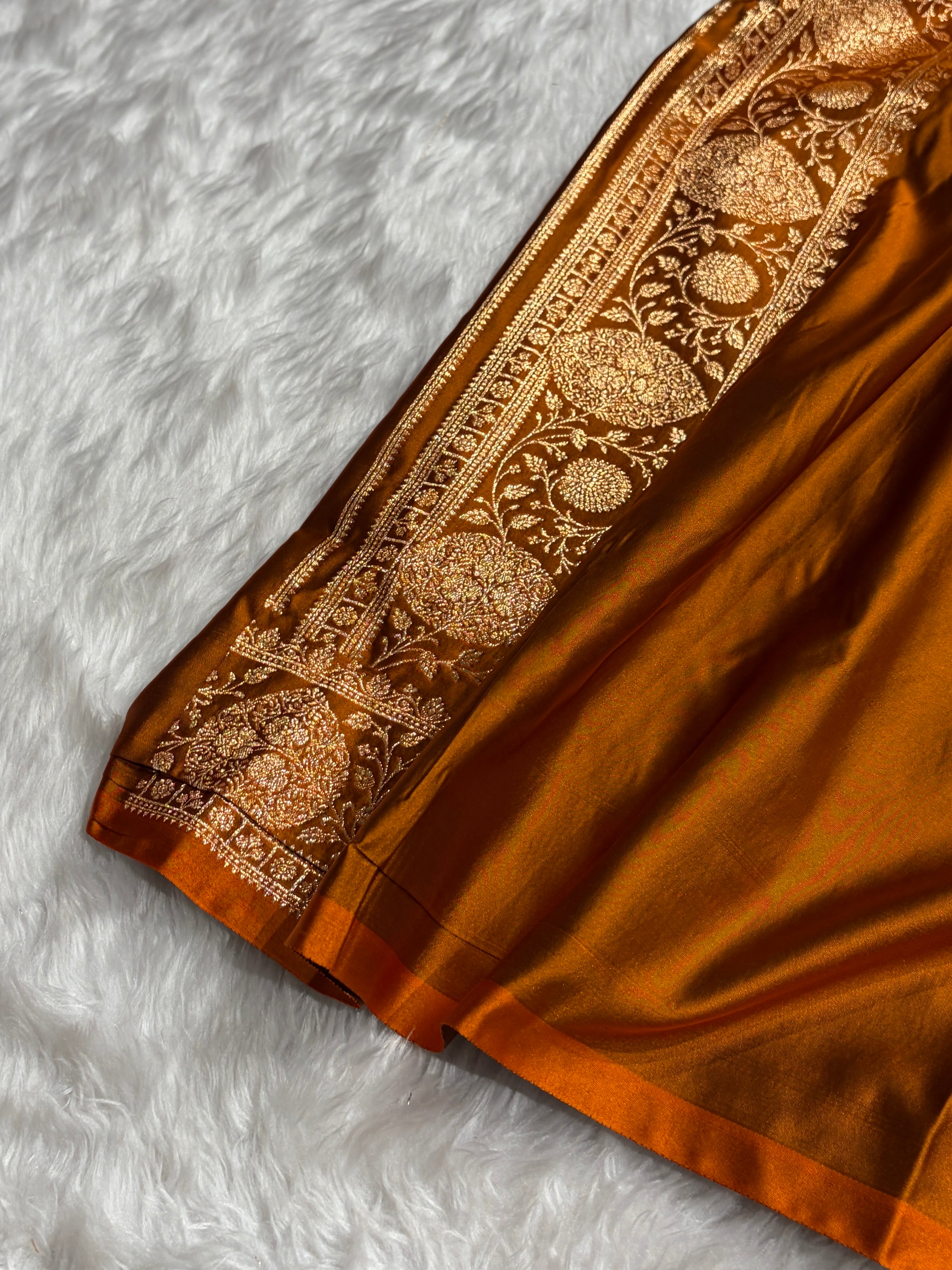 Banarasi Satin Katan Saree With Boota in Rust Shades SK117