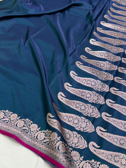German Blue Shade With Booti Pattern Mashru Silk Saree
