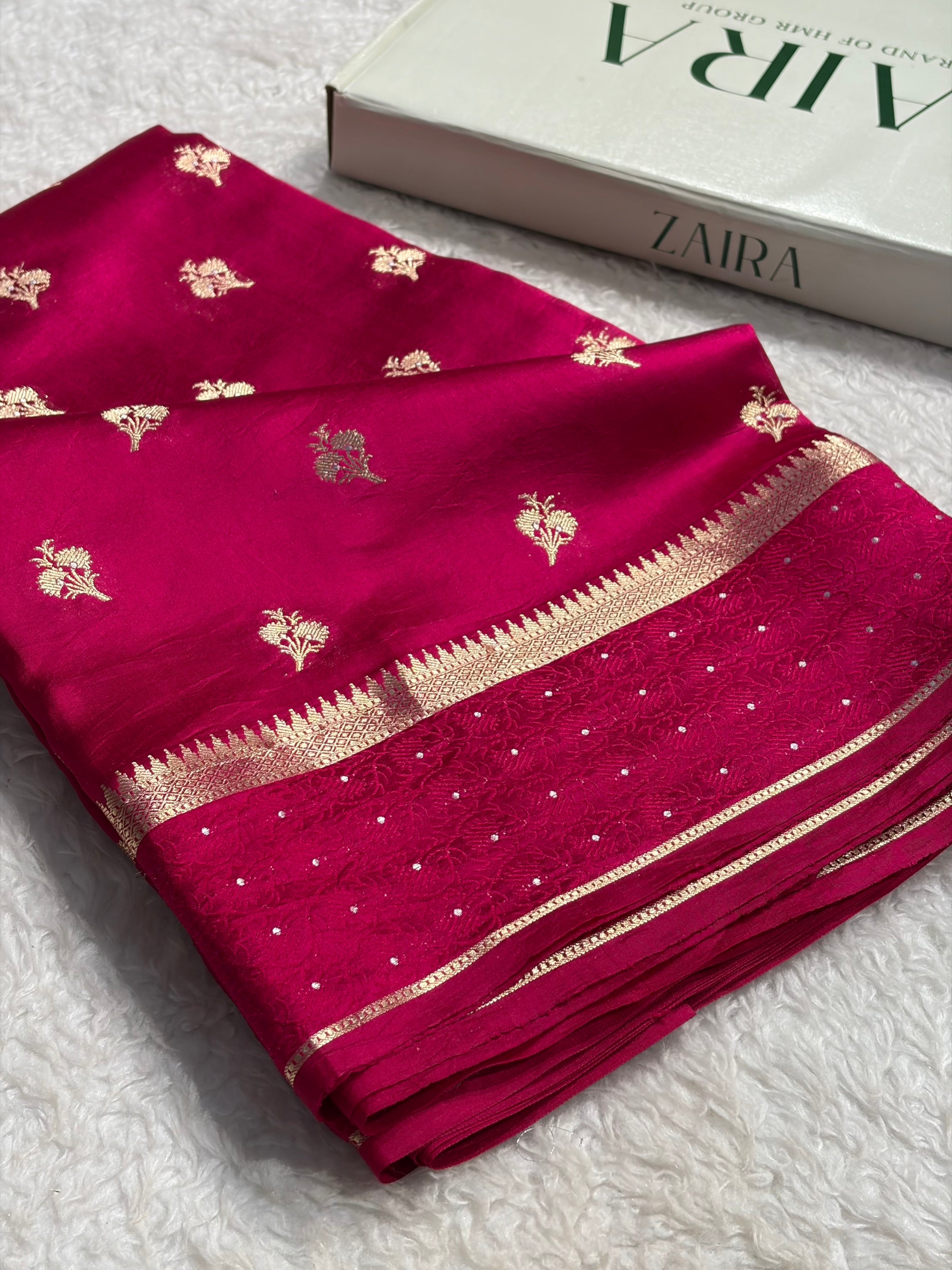 Rani Shade Flower Boota Pure Caramel Mango Silk Saree CS-15