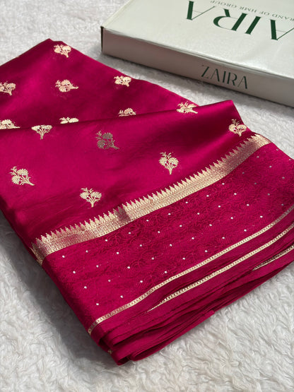 Rani Shade Flower Boota Pure Caramel Mango Silk Saree CS-15