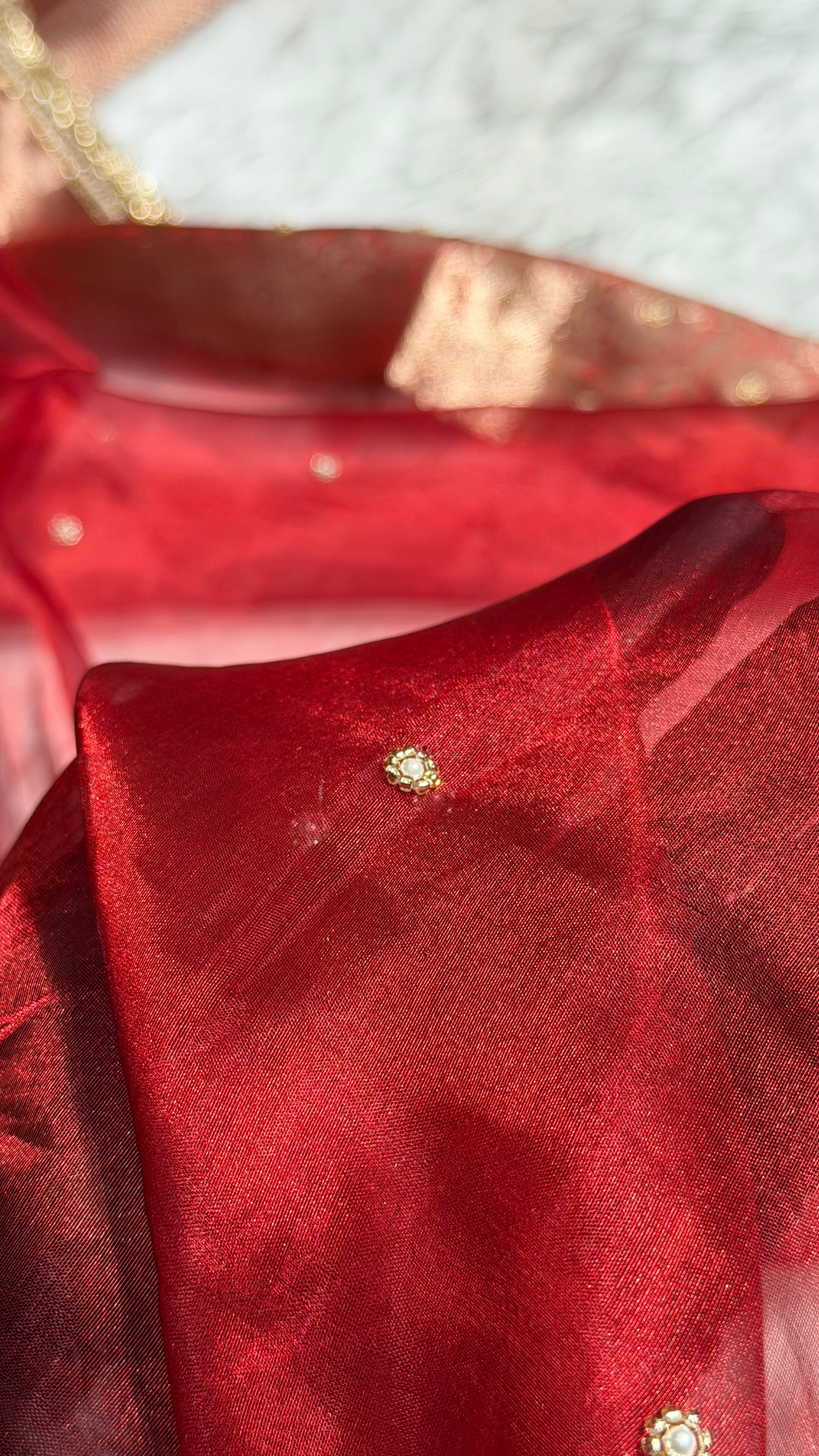 Red Shade Pure Tissue Silk Saree with Gota Patti PTGP-17