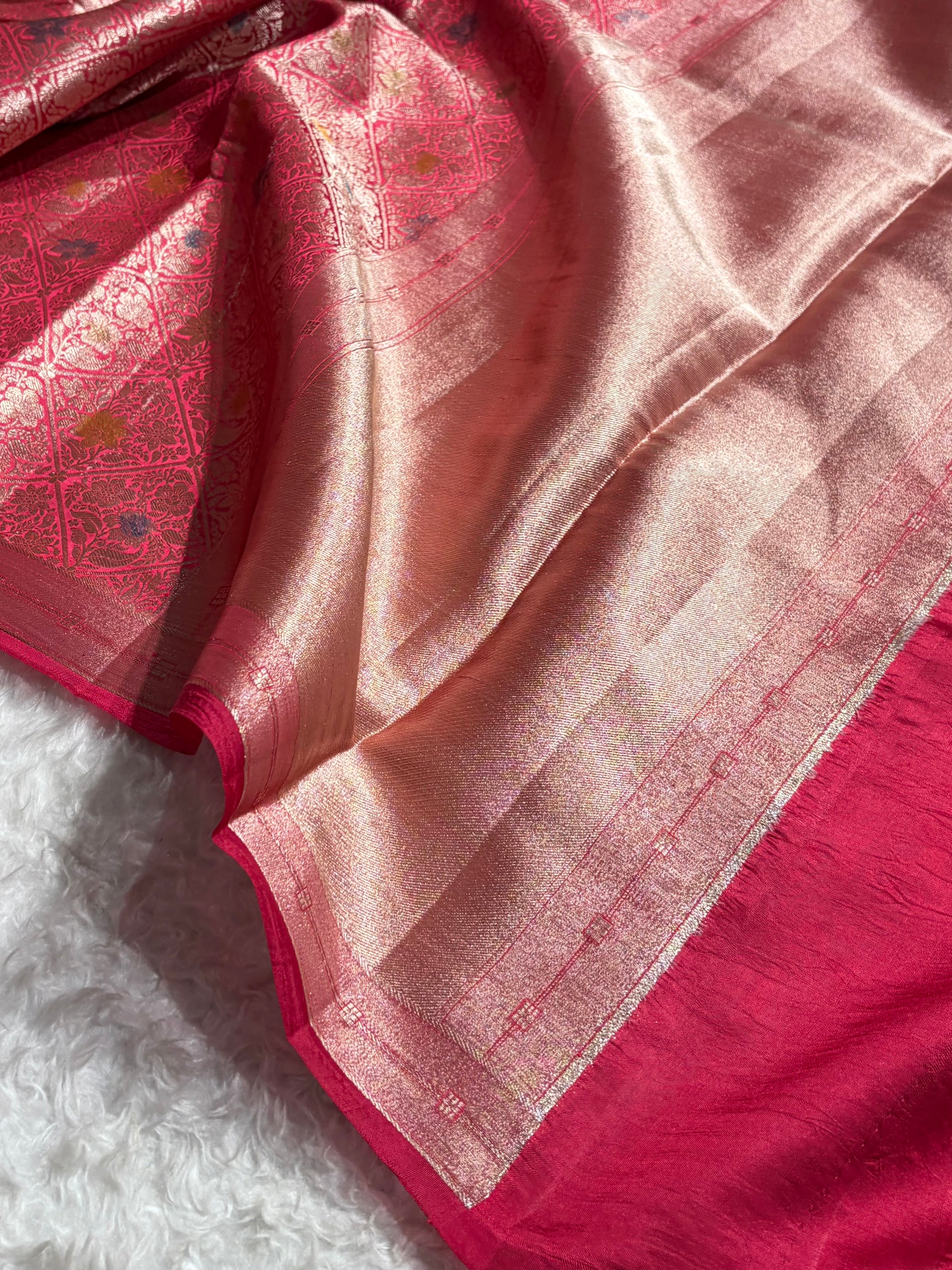 Banarasi Rani Shade Flower Minakari Brocade Pure Caramel Mango Silk Saree CS-19
