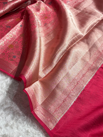 Banarasi Rani Shade Flower Minakari Brocade Pure Caramel Mango Silk Saree CS-19
