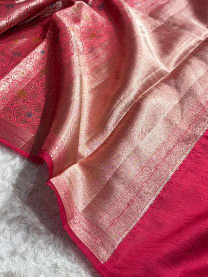 Banarasi Rani Shade Flower Minakari Brocade Pure Caramel Mango Silk Saree CS-19