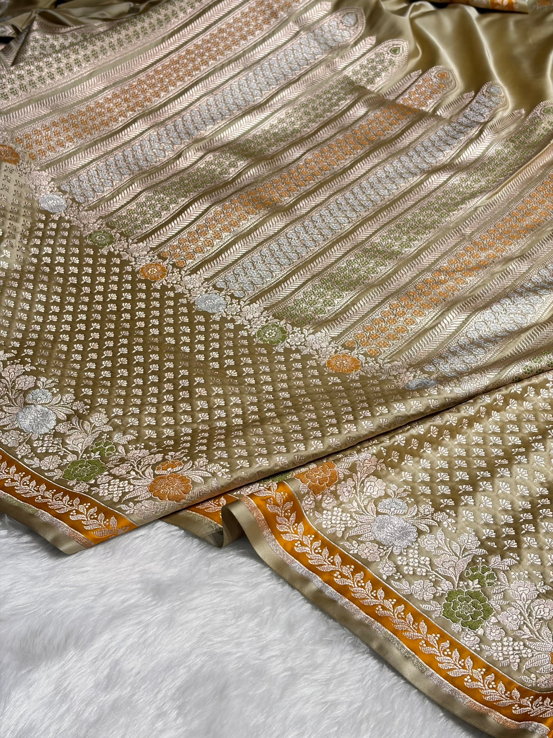 Tusser Shades Floral Minakari Skirt Border Mashru Silk Saree MSM-83