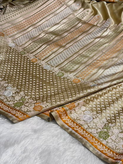 Tusser Shades Floral Minakari Skirt Border Mashru Silk Saree MSM-83