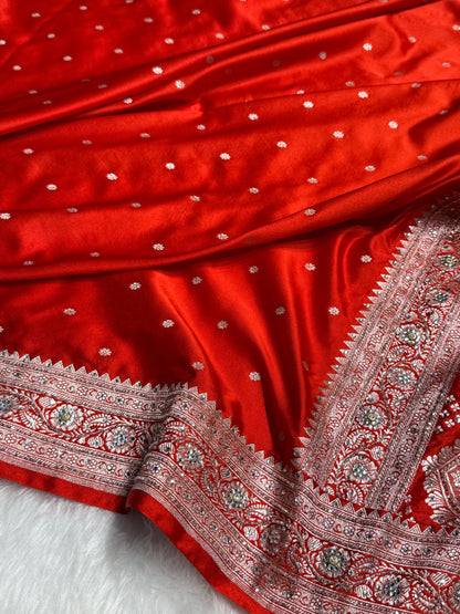 Bridal Rusty Orange Booti Mashru Silk Saree with Ari and Stone Work