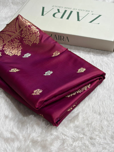 Magentic Red Shades Banarasi With Floral Border Mashru Silk Saree MSM-126