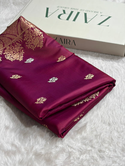 Magentic Red Shades Banarasi With Floral Border Mashru Silk Saree MSM-126