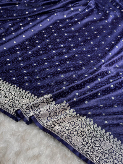 Navy Blue Shades Booti Tanchoi Mashru Silk Saree