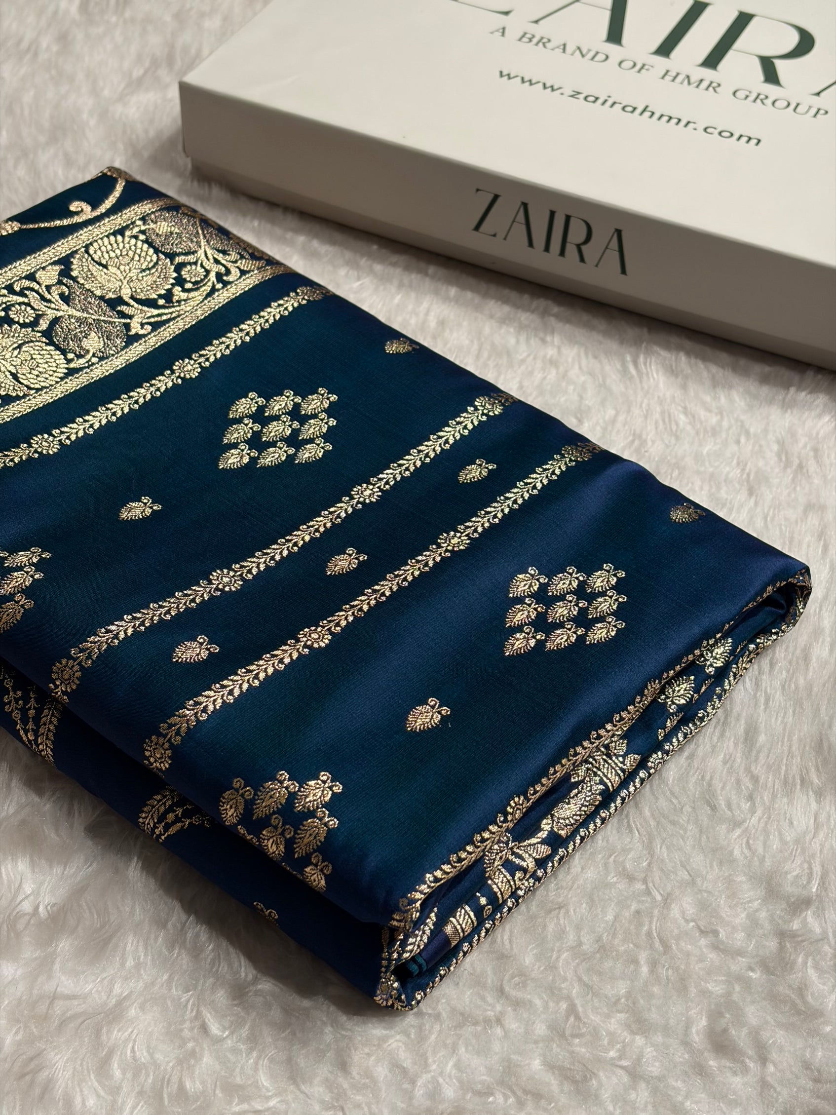 Peacock Floral Boota Pattern Satin Katan Silk saree SK39
