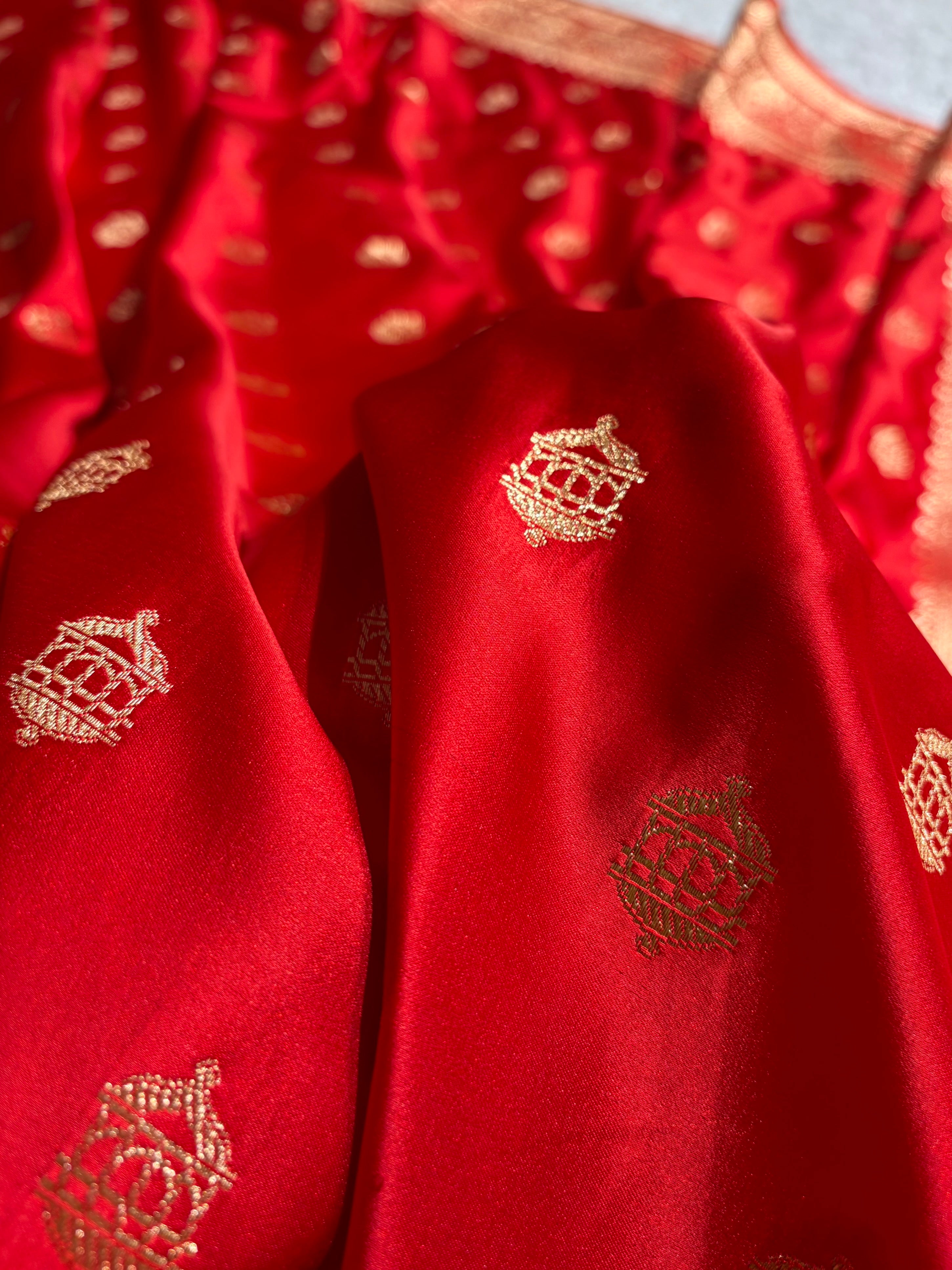 Banarasi Satin Katan Saree Booti Pattern in Red Shades SK137