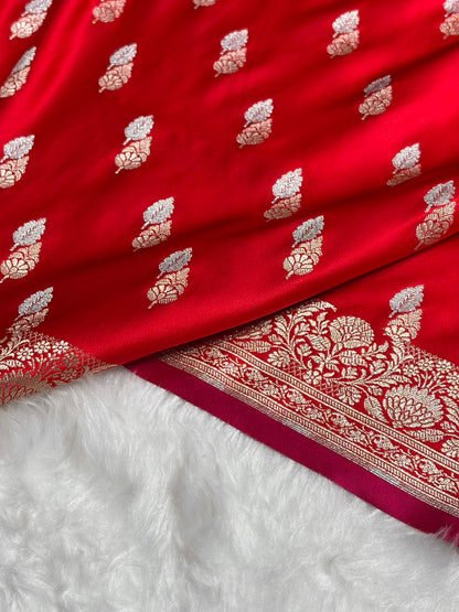 Red Shades Floral Booti Mashru Silk Saree MSM-69