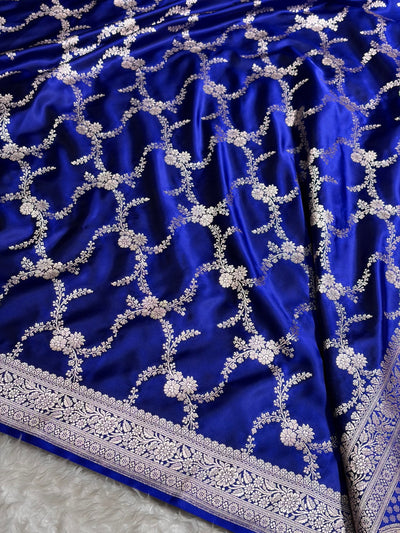 Royal Blue Shades Banarasi With Floral Border Mashru Silk Saree MSM-127