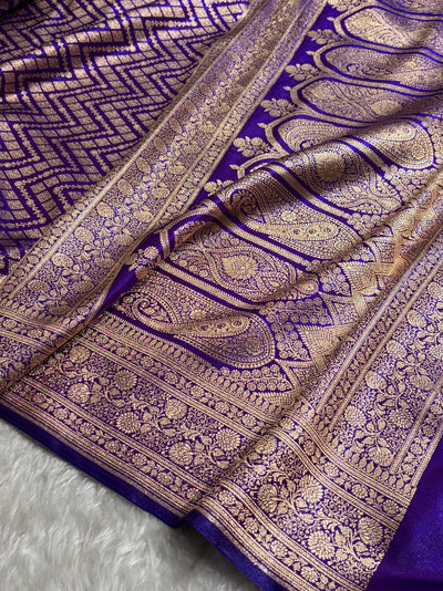 Purple Shades Jaal Pattern Banarasi Satin Silk Saree SS56