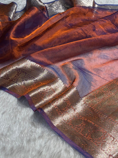 Rusty Purple Shades Pure Tissue Silk Saree with Brocade Blouse PT-08