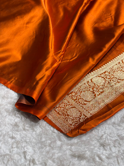 Banarasi Satin Katan Saree With Boota in Rust Shades SK109