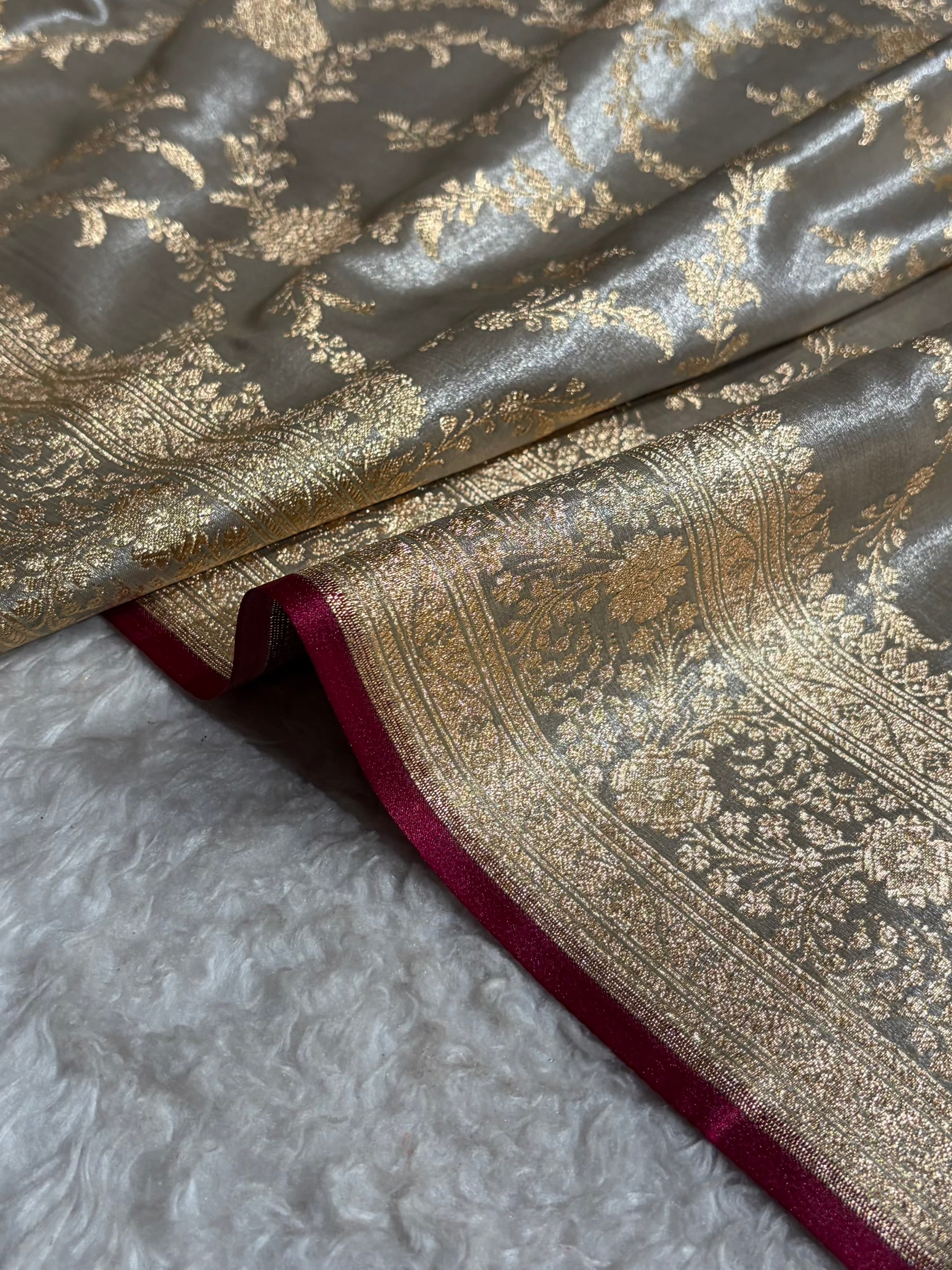 Ultra Light Weight Satin Silk Jaal in Grey Shades SS14