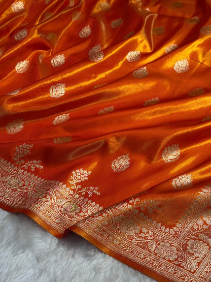 Satin Silk Saree Booti Motif in Orange Shades SS20