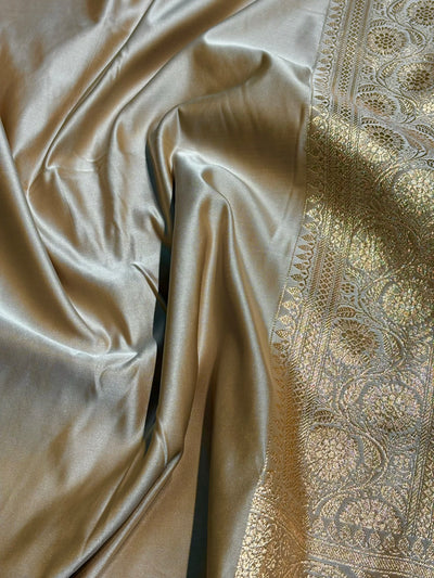 Beige Cross Satin Katan Silk Saree SK17