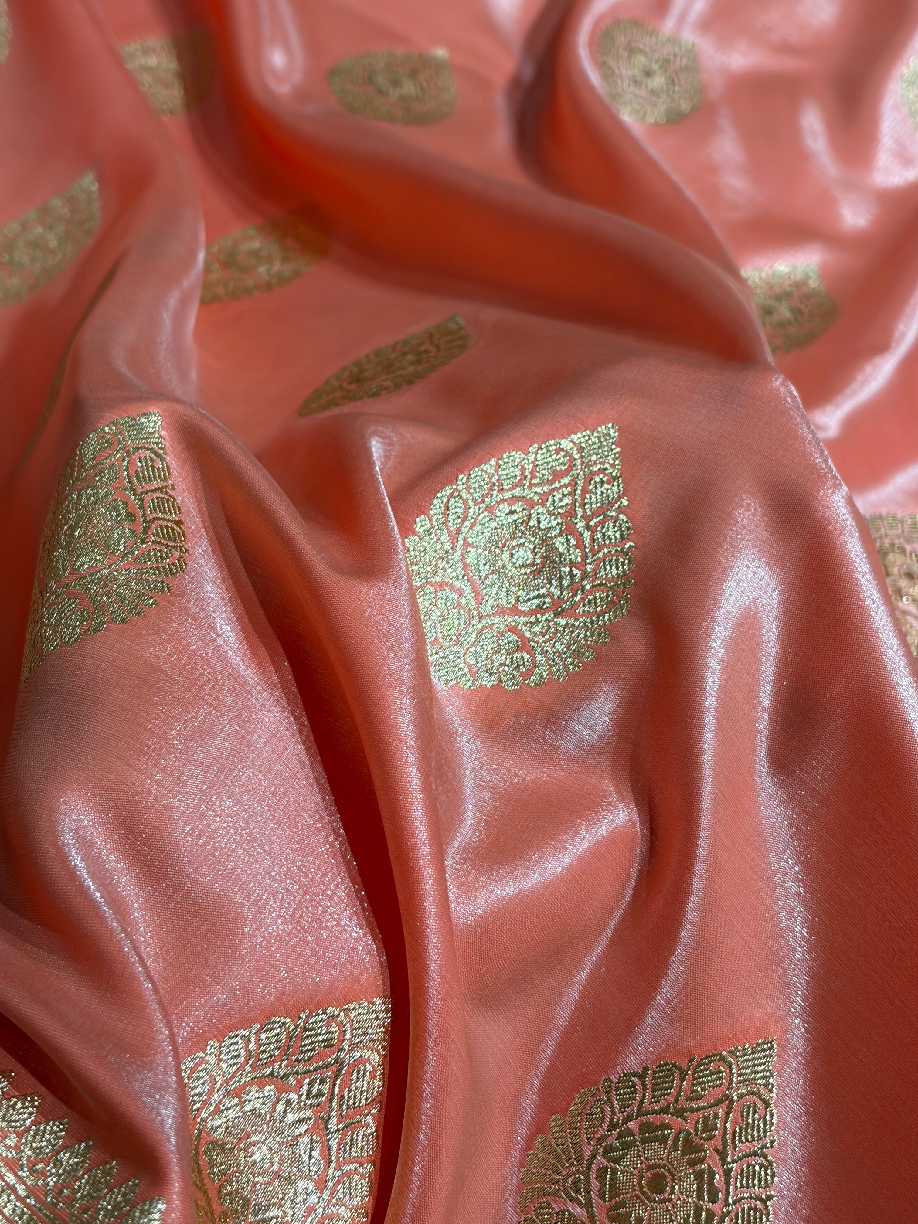 Ultra Light Weight Satin Silk Boota in Peach Shades SS05