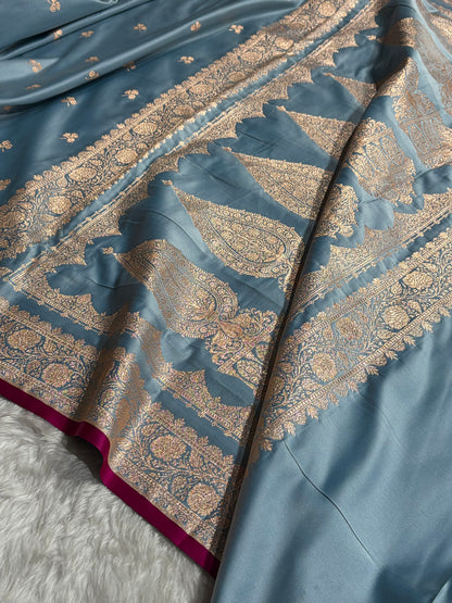Powder Blue Blue Blue Booti Katan Silk Saree SK09