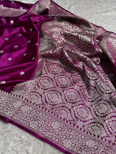 Wine floral Booti Mashru Silk Saree MCS40