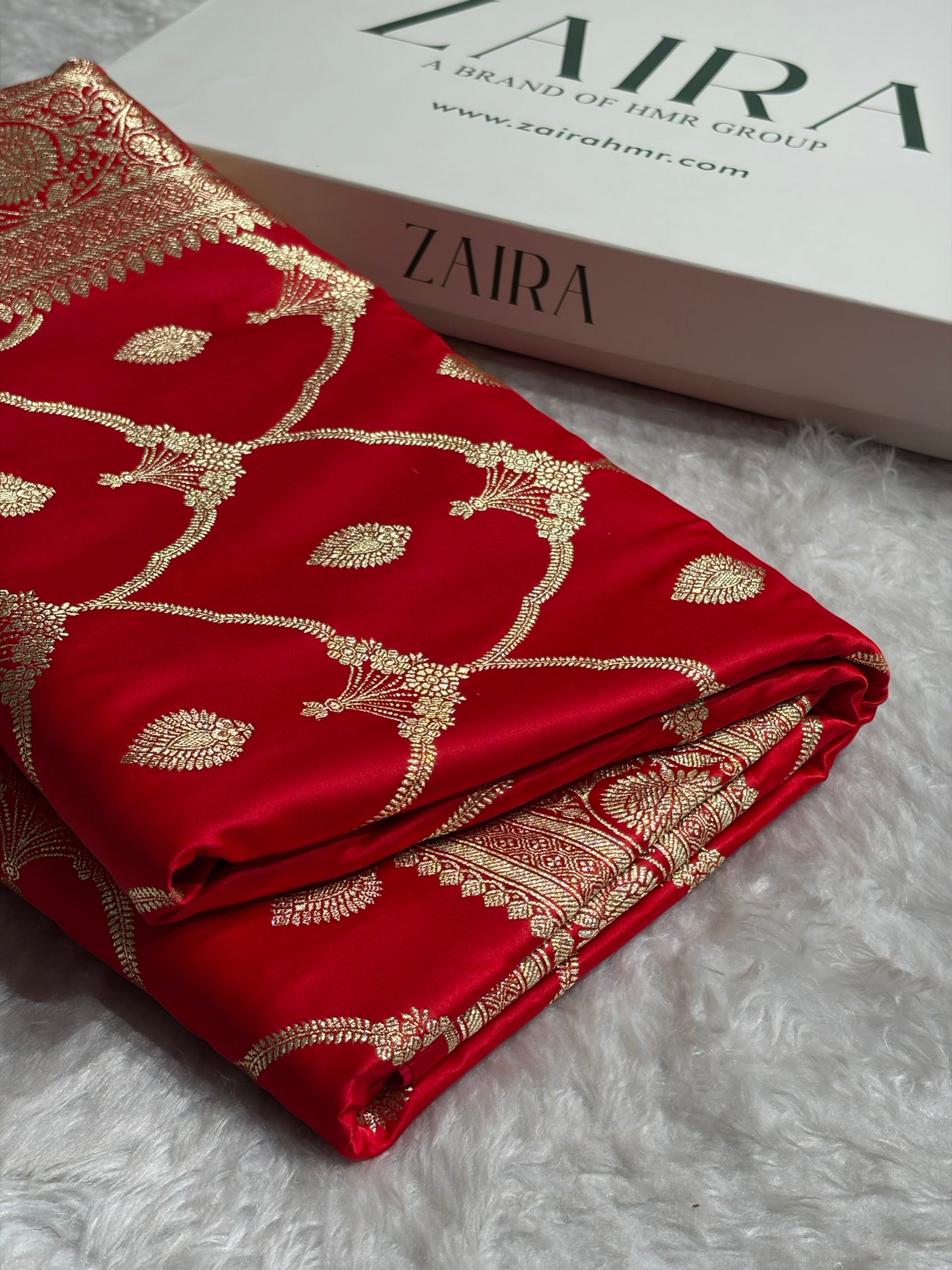 Banarasi Bridal Red Shades Floral Jaal Pattern Banarasi Satin Katan Silk Saree SK15
