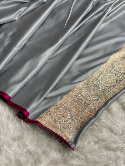 Katan Silk Saree In Grey Shades SK10