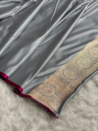 Katan Silk Saree In Grey Shades SK10
