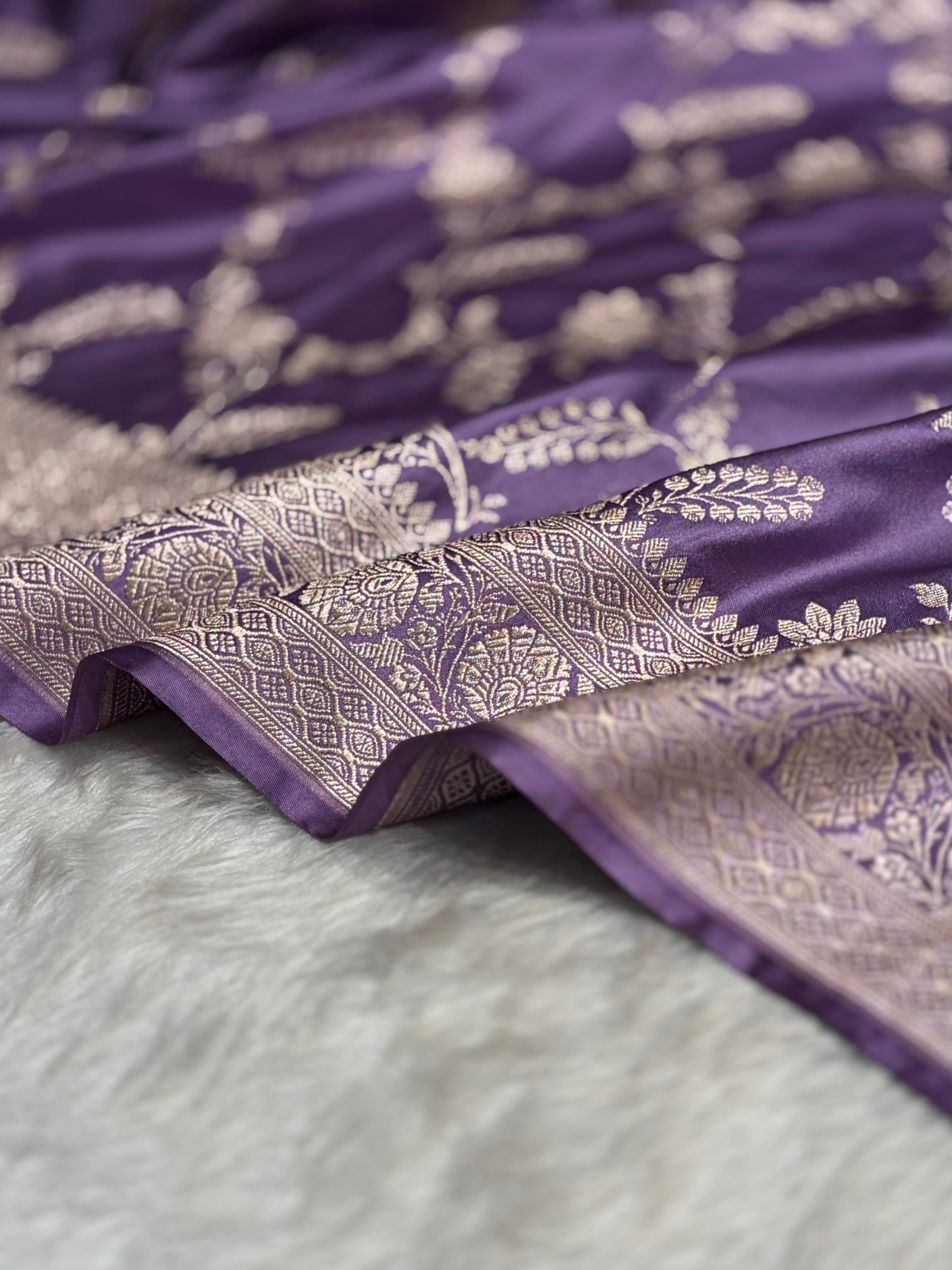 Lavender Banarasi Jaal Mashru Silk Saree MS23