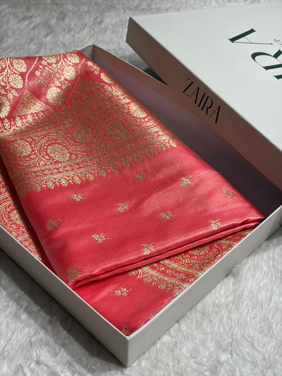 Banarasi Baby Pink Shades Cross Pattern Banarasi Satin Silk Saree SS52