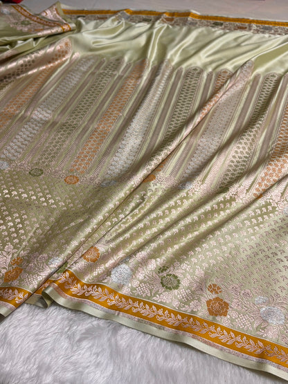 Pista Shades Floral Minakari Skirt Border Mashru Silk Saree MSM-83