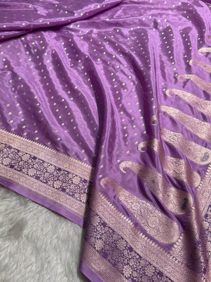 Lavender Shades With Contrast Border Crepe Silky Katan Banarasi Saree CSK-06