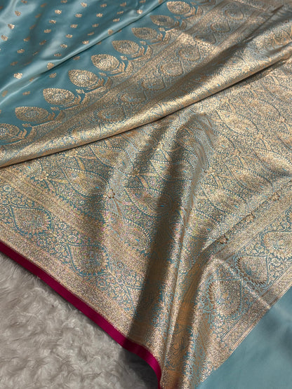 Katan Silk Saree In Powder er Blue Shades SK10