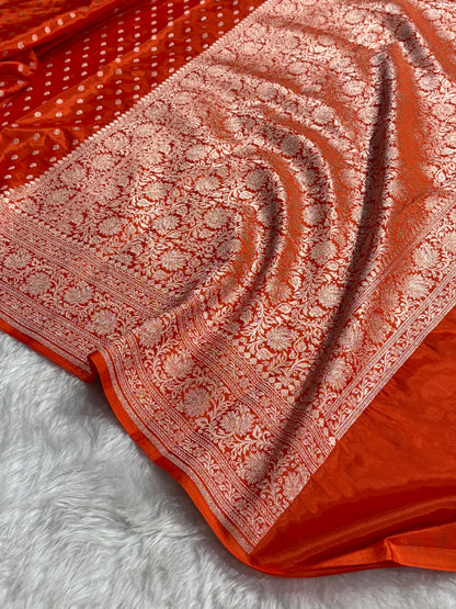 Orange Crepe Silky Katan Banarasi Saree CSK-02