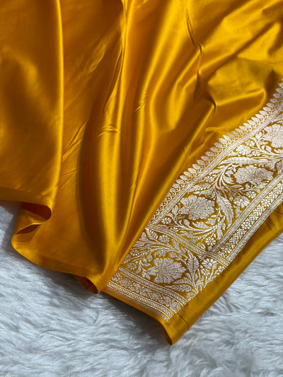 Mustard Shades Banarasi With Floral Jaal Pattern Mashru Silk Saree MSM-132
