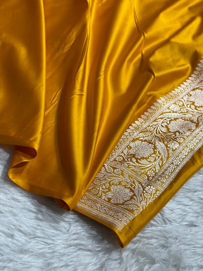 Mustard Shades Banarasi With Floral Jaal Pattern Mashru Silk Saree MSM-132
